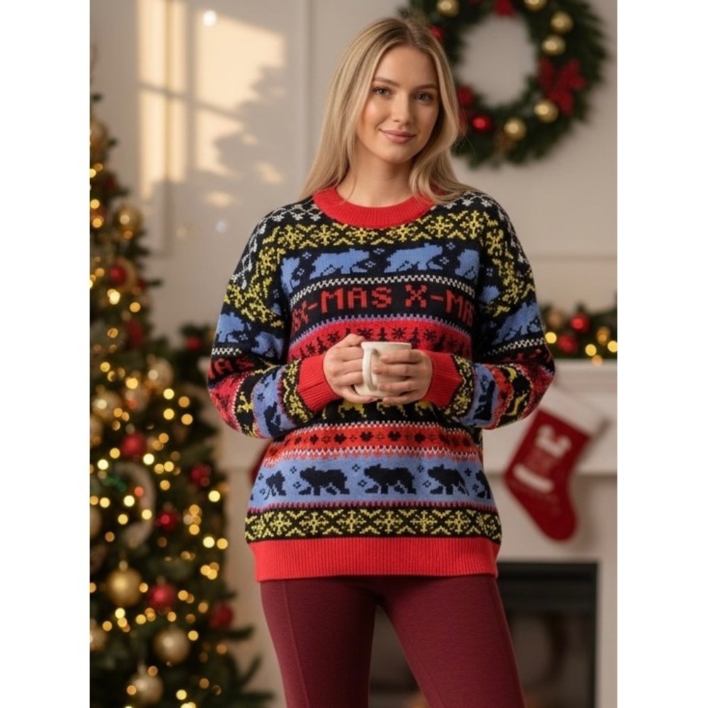 NEW Christmas‎ Sweater Women's XXL Reindeer Snowflakes Holiday Crewneck